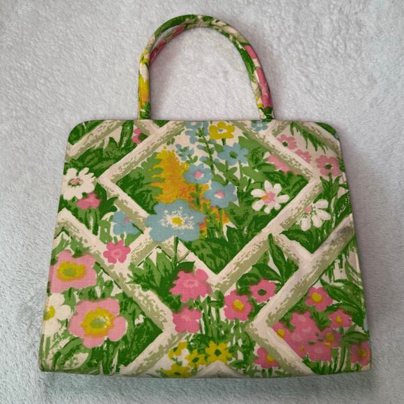 Vintage 1960s Floral Satchel Handbag, Spring Bag, Gardiner Maine Margaret Smith - Picture 2 of 12
